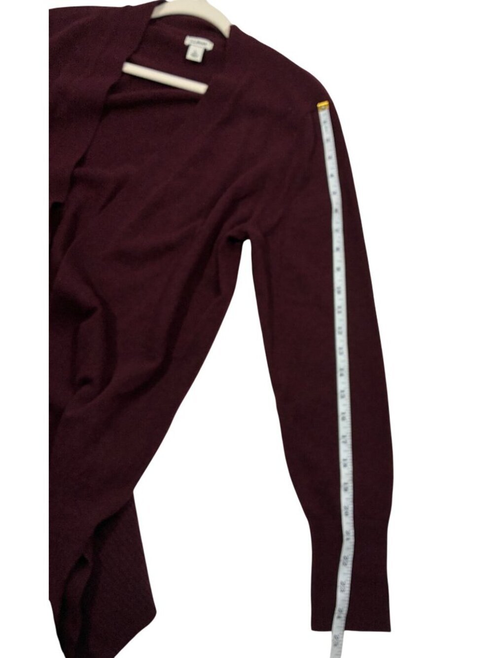 LL Bean Burgundy wine 100% Cashmere Open Front long line Cardigan Sweater Size L - Picture 9 of 9